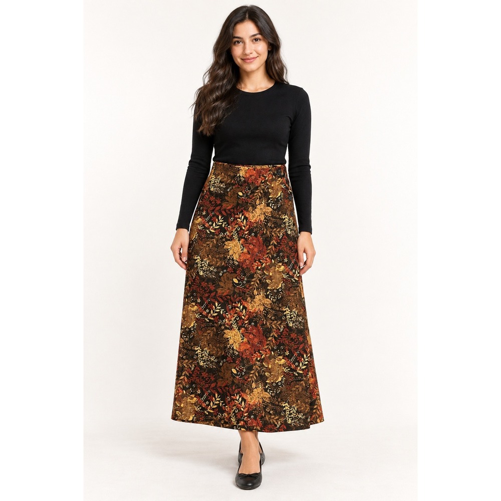 Christopher & Banks Maxi Skirt Womens 6 Brown Floral Side Button Wrap Long Fall